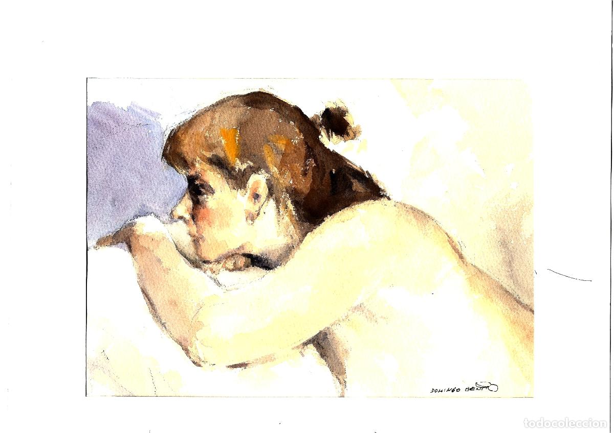 Kunst: Ilegible - Mujer con la cabeza apoyada - 35x25 - Acuarela