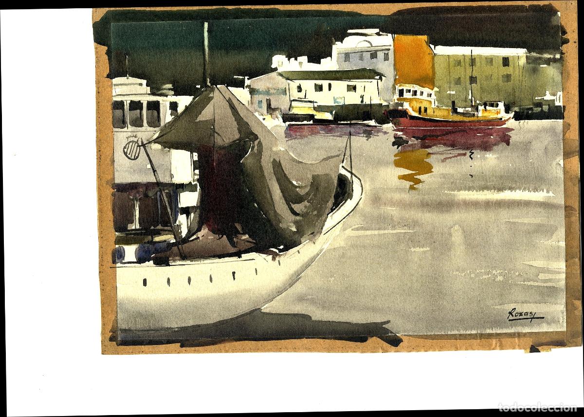 Kunst: Ilegible - Barcos en el Puerto - 35x25 - Acuarela