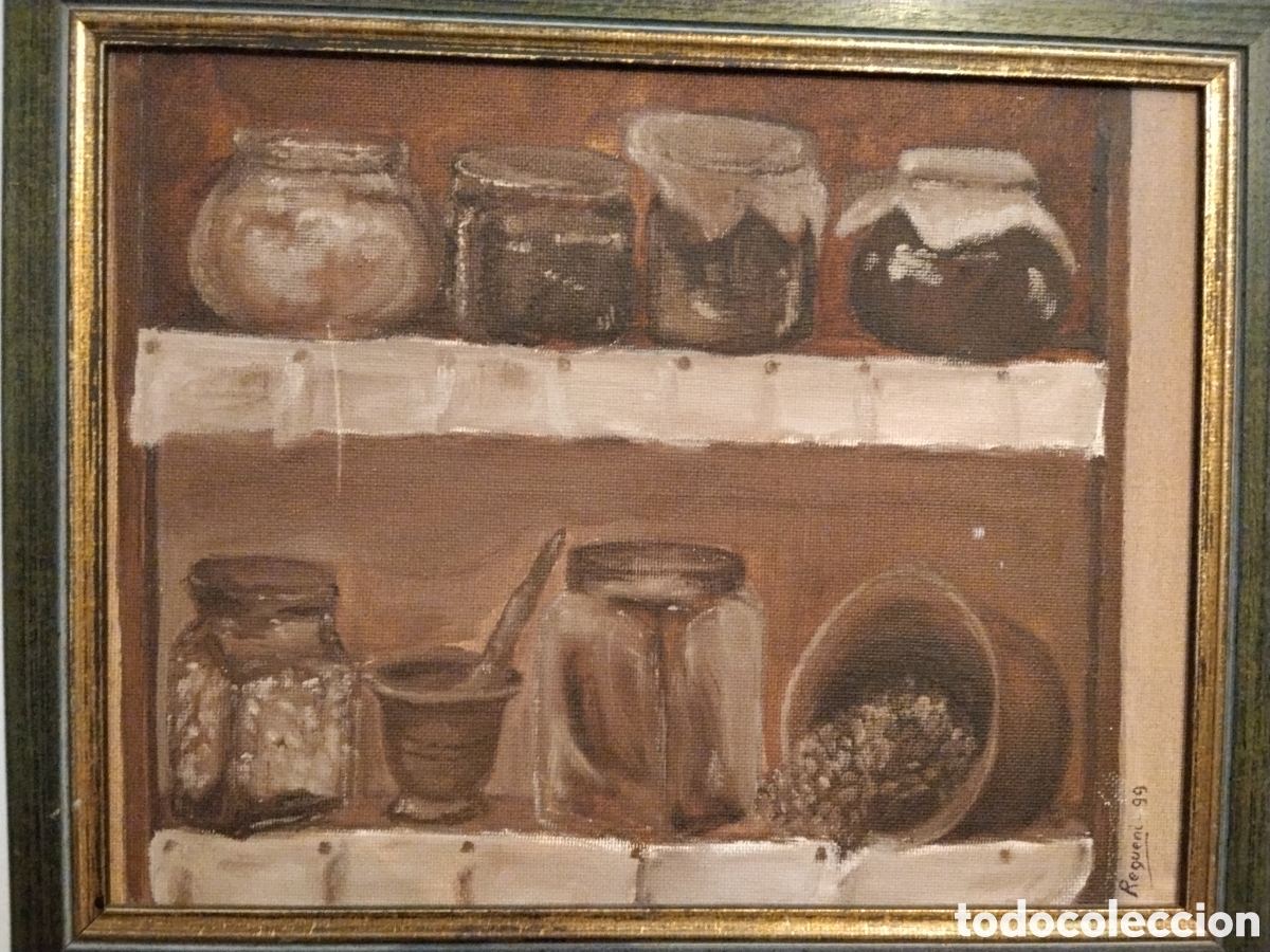 Arte: Cuadro bodeg&oacute;n cl&aacute;sico firmado Requeni 1999 &ndash; estilo r&uacute;stico cocina