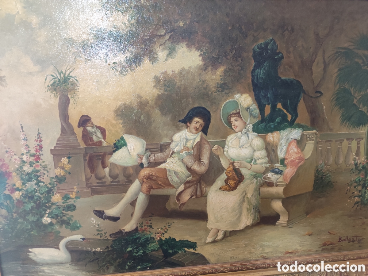 Arte: Cuadro escena costum&iacute;stica rom&aacute;ntica firmado