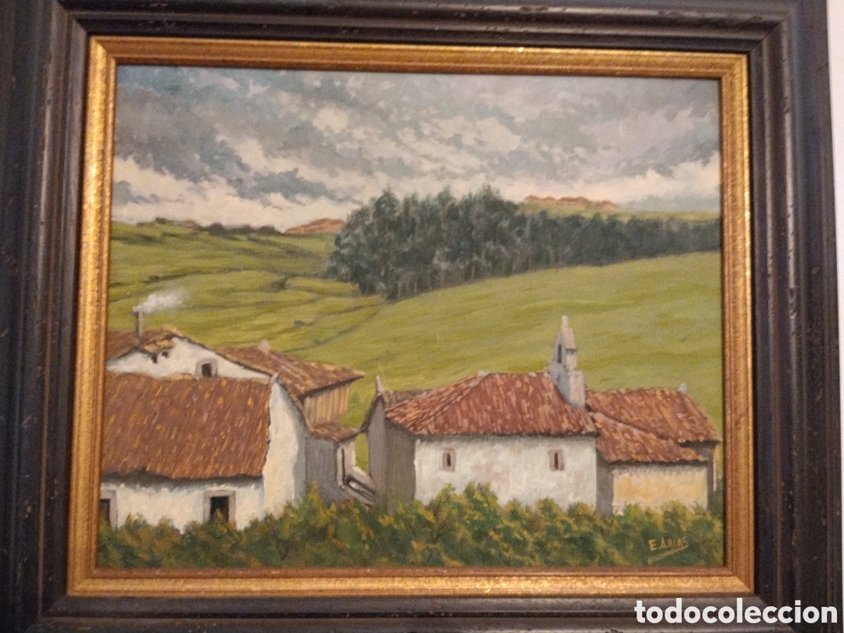 Arte: Cuadro paisaje asturiano firmado E. Arias &ndash; 105x35 &ndash; galer&iacute;a Abeto Oviedo