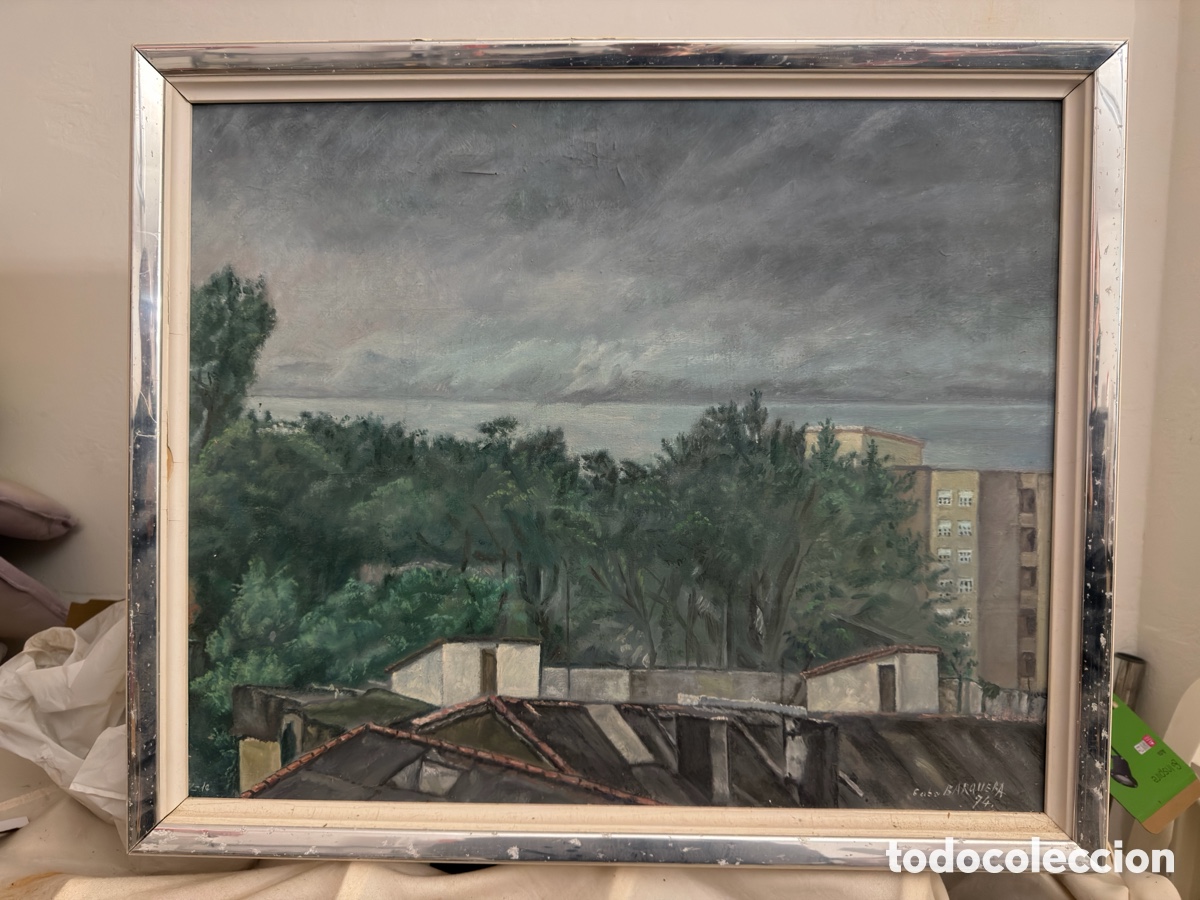 Arte: &ldquo;&Oacute;leo sobre lienzo &ndash; Bah&iacute;a nublada &ndash; firmado Barquera 1974 &ndash; 60x50 cm&rdquo;