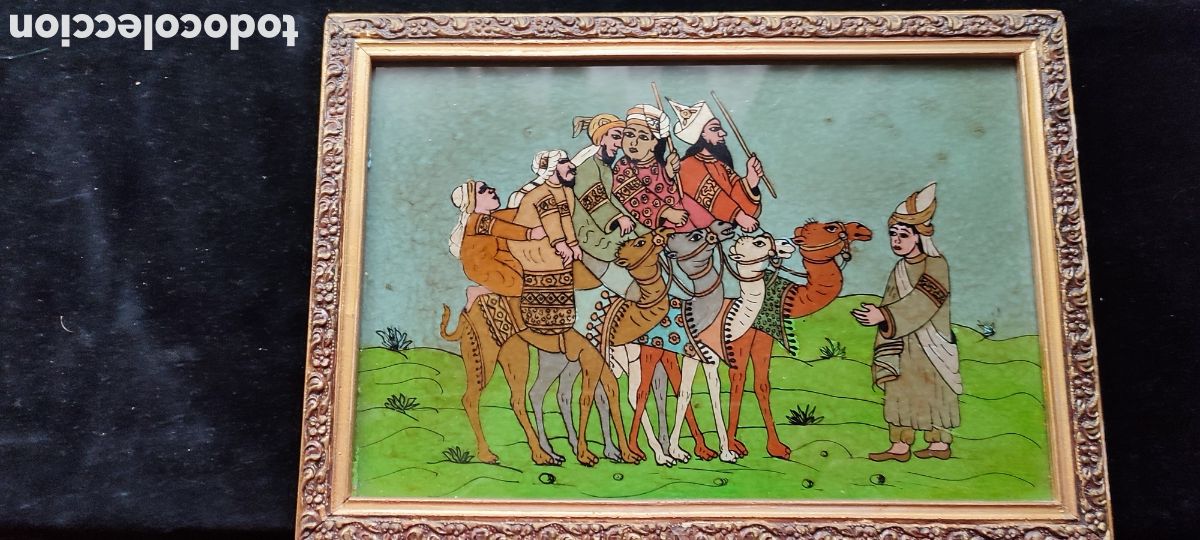 Kunst: Antigua pintura oriental oleo sobre cristal