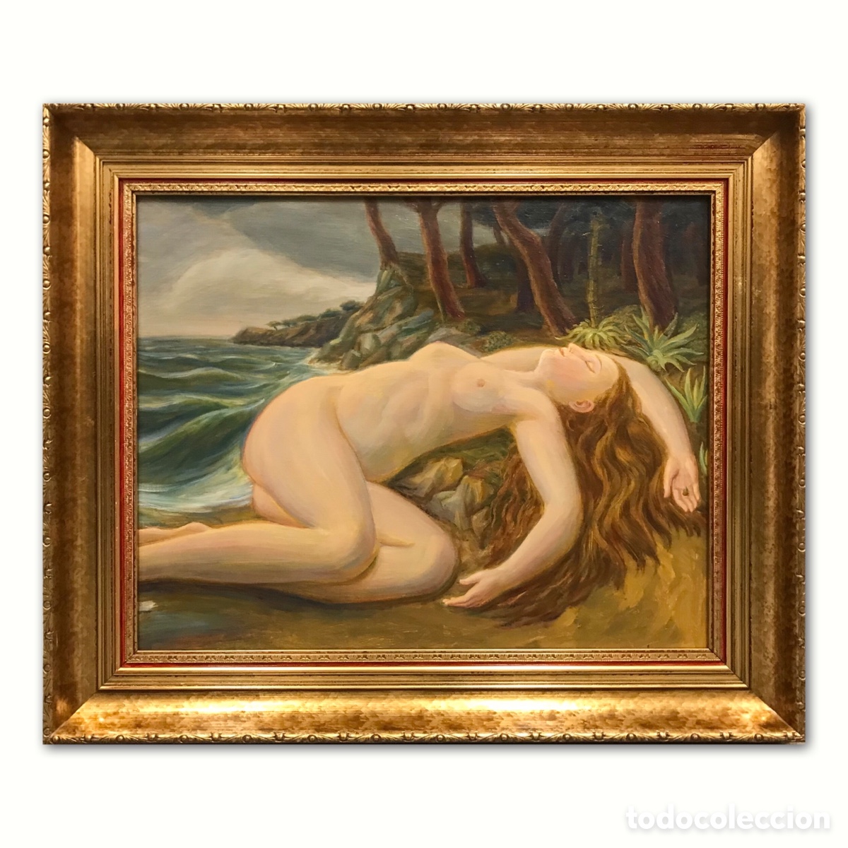 Arte: &ldquo;Alegor&iacute;a de la Fertilidad en Paisaje Marino&rdquo; Escuela Europea de la Segunda Mitad de S.XX, 63x53cm