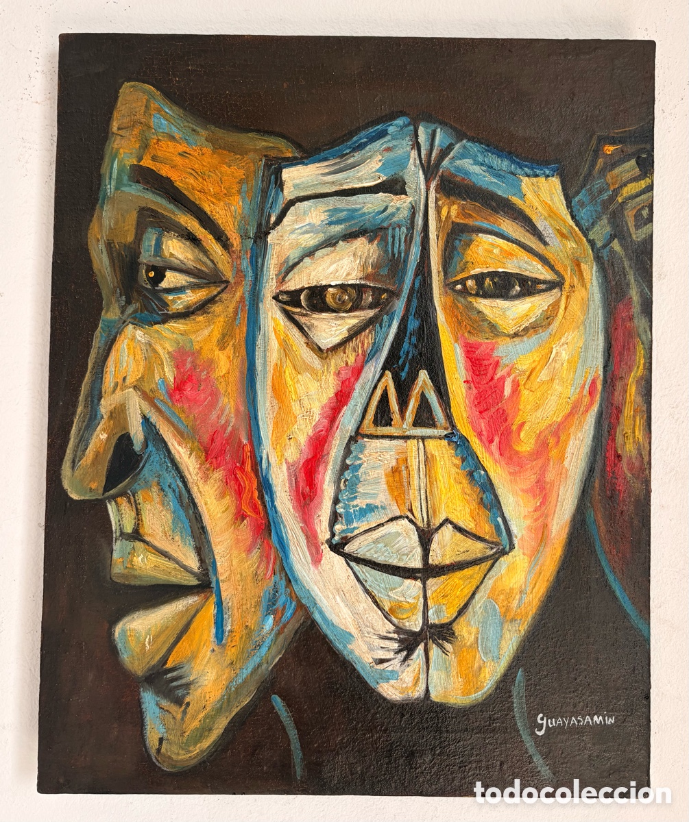 Arte: Impresionante pintura al &oacute;leo sobre lienzo de Oswaldo Guayasam&iacute;n - 12,6&rdquo; &times; 15,7&rdquo;