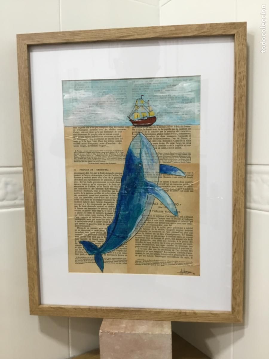 Arte: Equilibrio azul. Acr&iacute;lico y tinta sobre madera y papel antiguo.