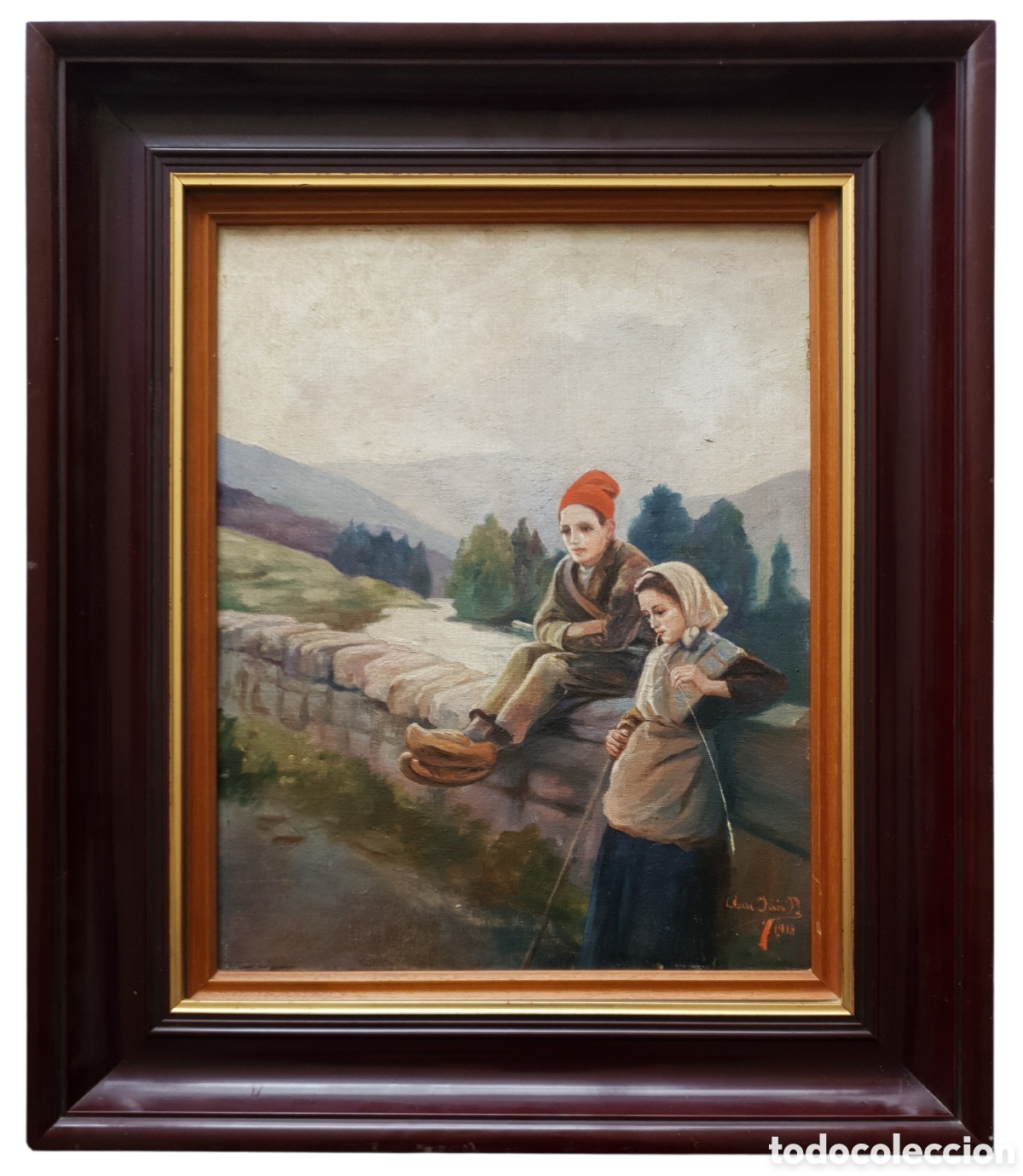 Arte: Dion&iacute;s Baixeras Verdaguer (Seg&uacute;n) - Idilio Infantil.Oleo/Tela.Firmado.1918.