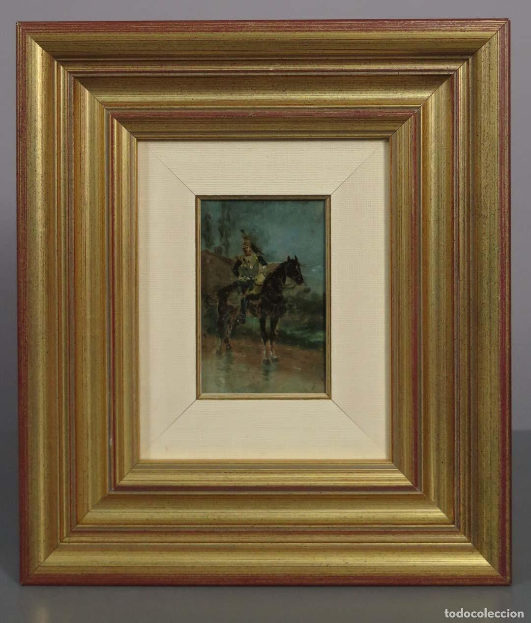 Arte: CORACERO A CABALLO. OLEO S/ TABLA. SIGUIENDO MODELOS CUSACHS. HACIA 1800