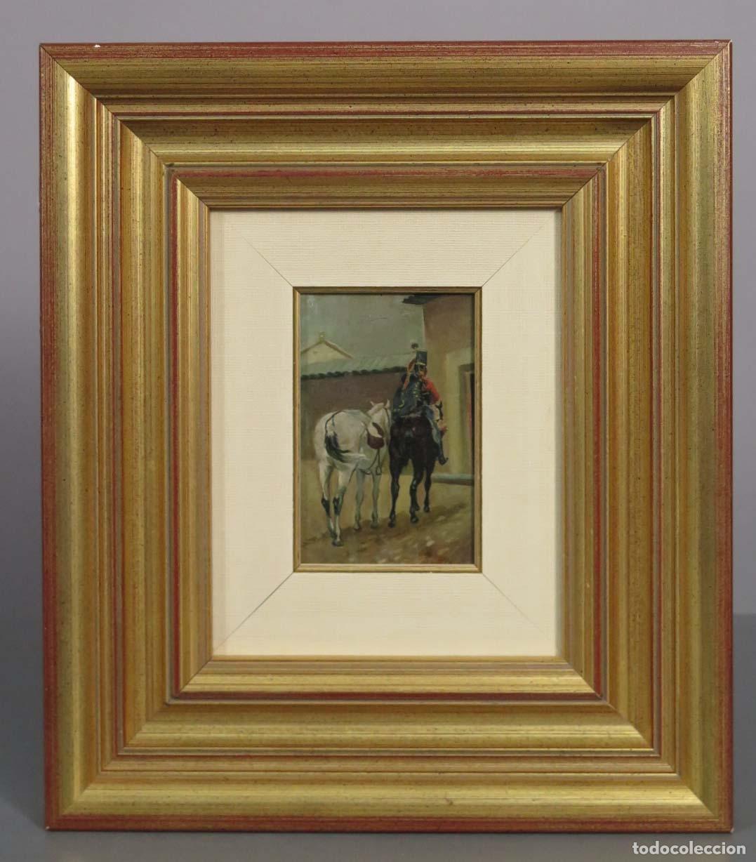 Arte: HUSAR A CABALLO. OLEO S/ TABLA. SIGUIENDO MODELOS CUSACHS. SIGLO XIX