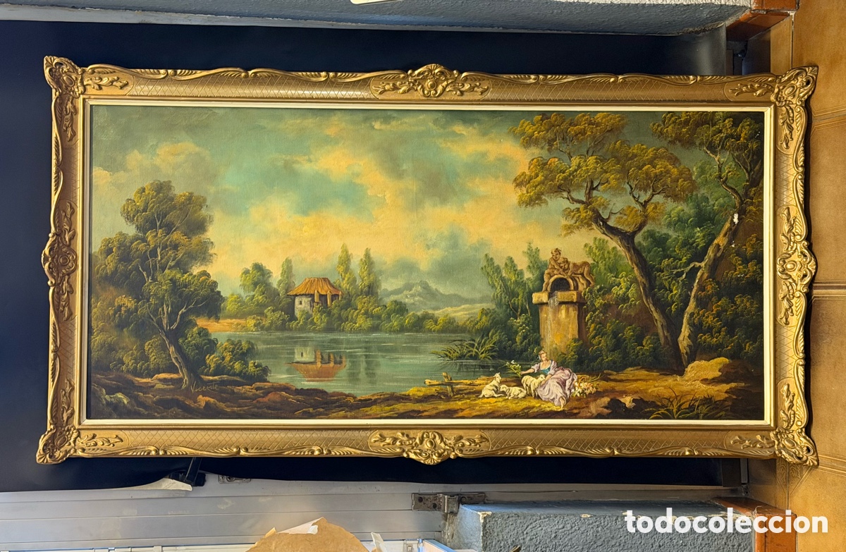 Arte: Antigua Pintura al &Oacute;leo Enmarcada. Paisaje Costumbrista.