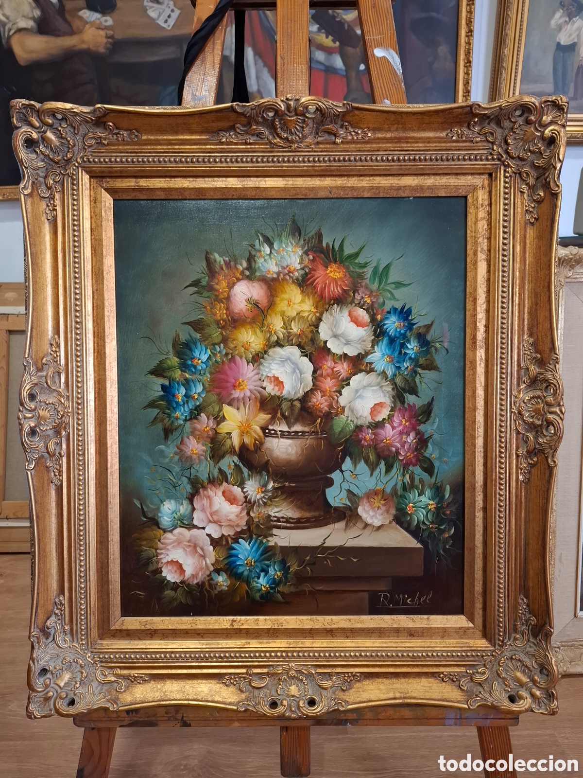 Arte: Oleo sobre lienzo bodegon de flores 78x70