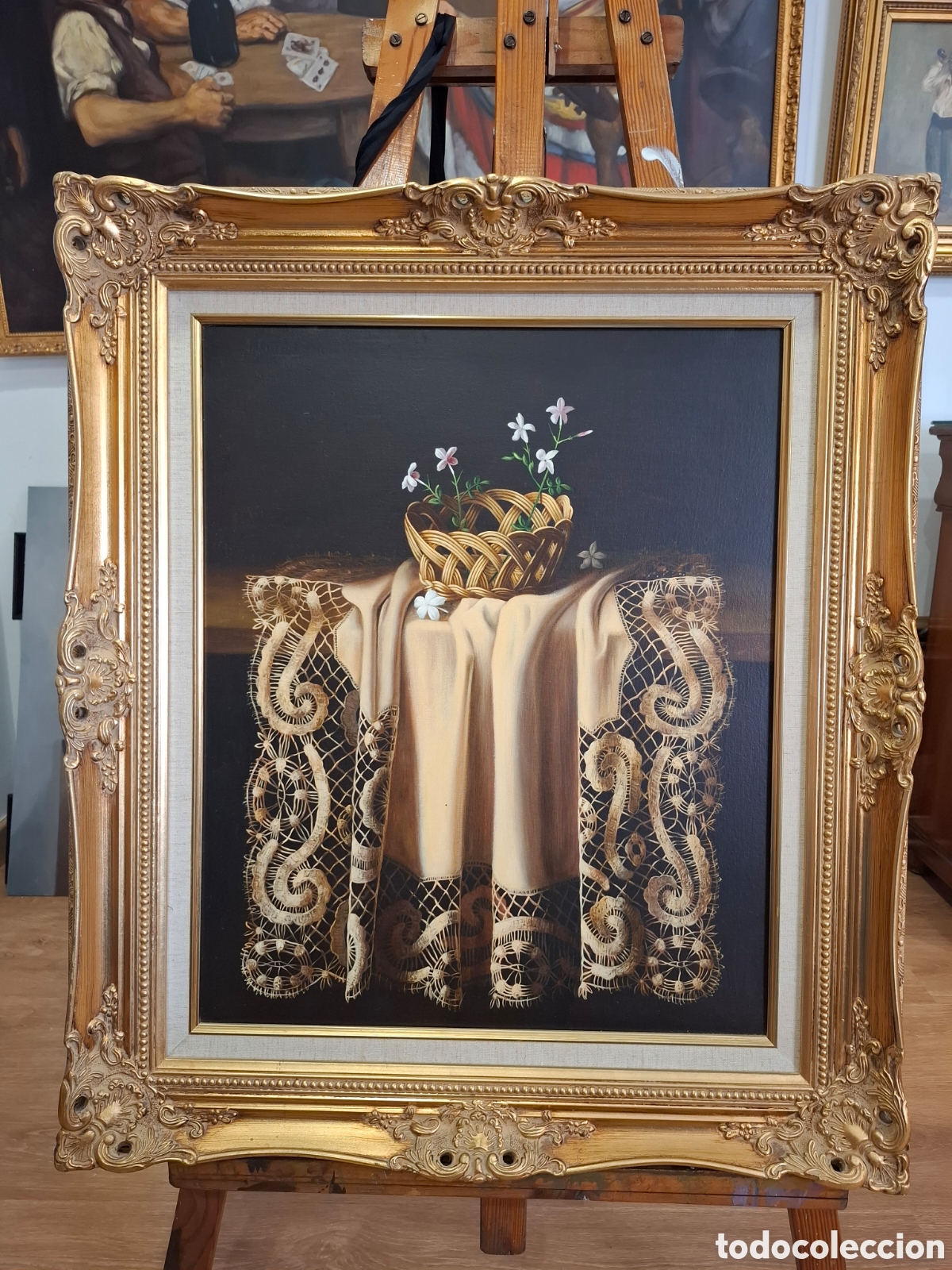 Arte: Oleo sobre lienzo bodegon de jazminez 73x83