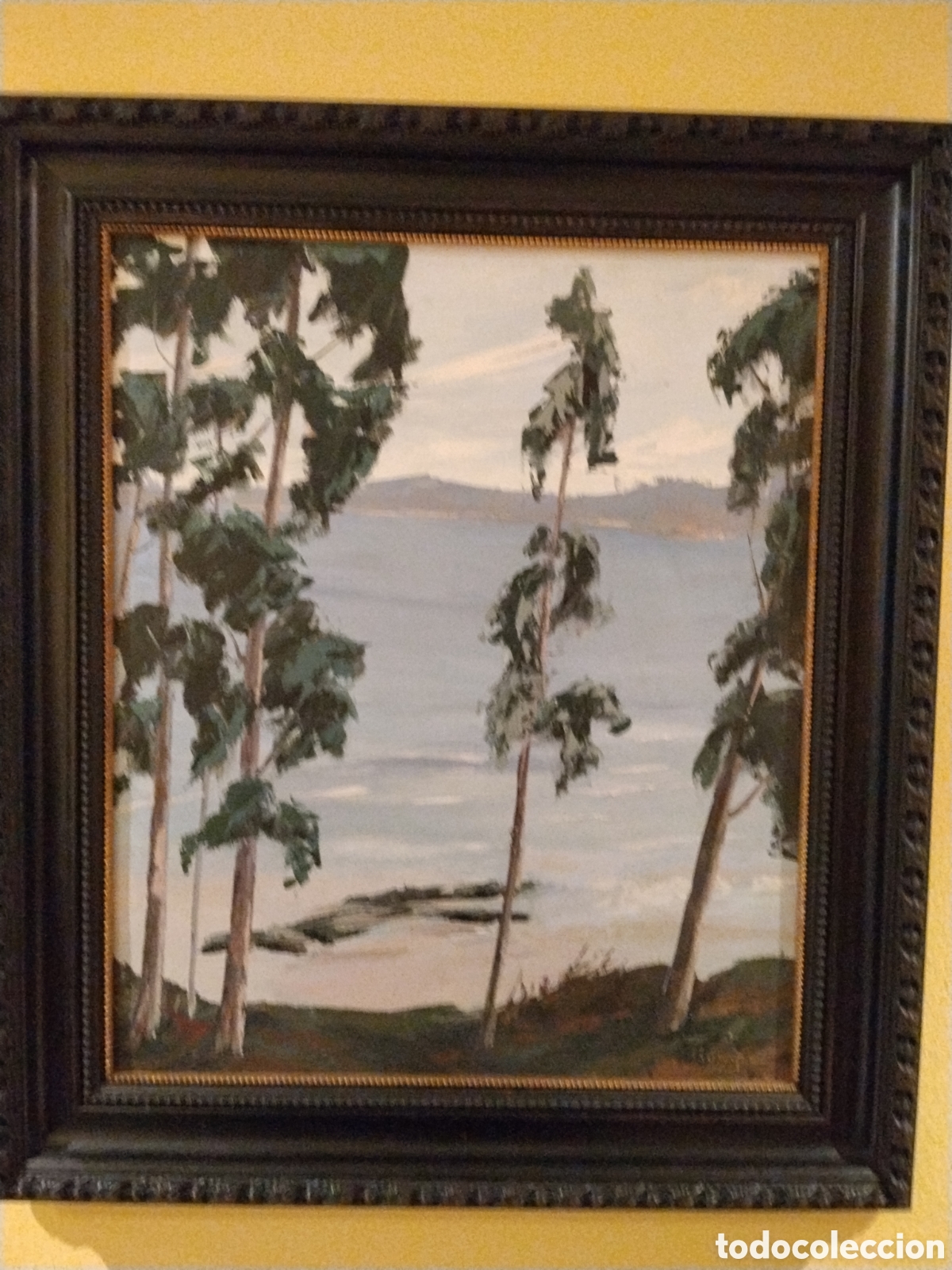 Arte: &Oacute;leo paisaje costero firmado R. Garpe &ndash; pintor asturiano &ndash; 54x45 cm