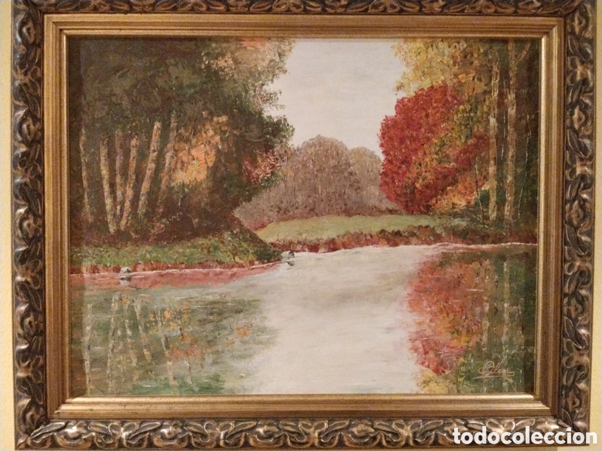 Arte: &Oacute;leo paisaje oto&ntilde;al firmado Pilar &ndash; pintora asturiana &ndash; gran formato 65x50 cm