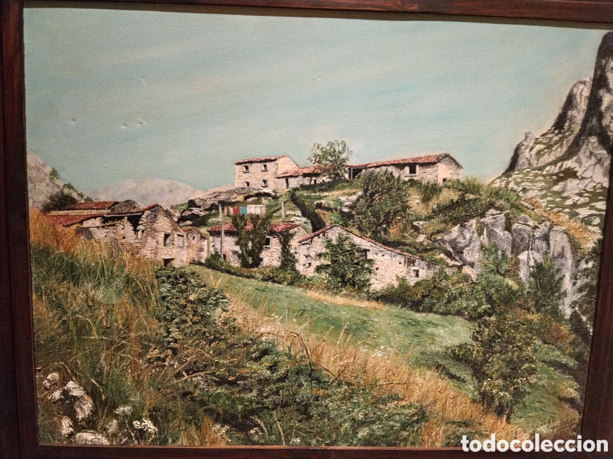Arte: &Oacute;leo original Yolanda Gonz&aacute;lez &ndash; paisaje rural asturiano &ndash; caser&iacute;o &ndash; 67x52 cm