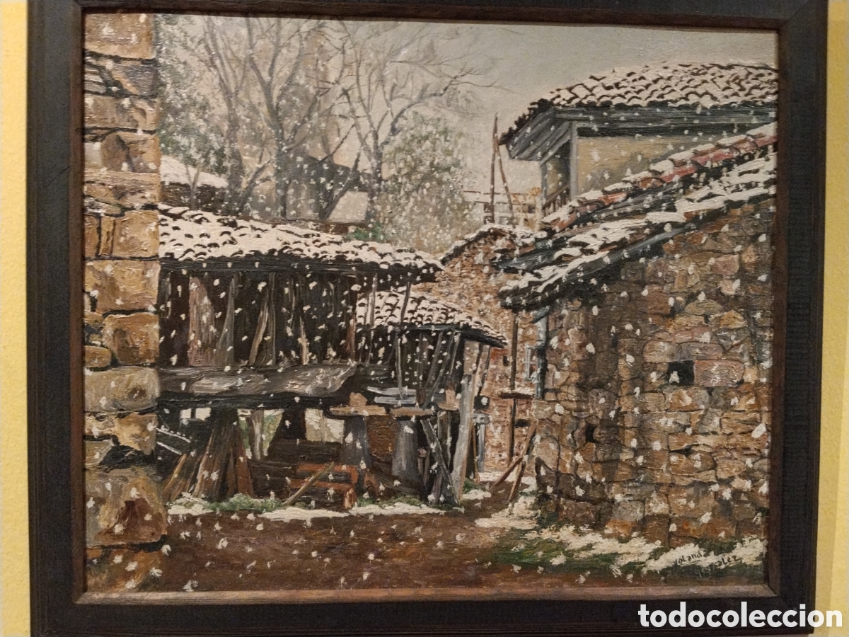 Arte: &Oacute;leo original Yolanda Gonz&aacute;lez &ndash; pintora asturiana &ndash; paisaje rural caser&iacute;o &ndash; 67x52 cm