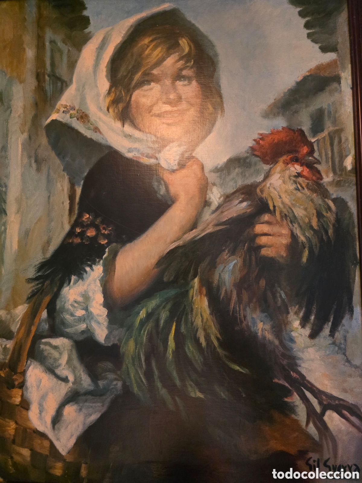 Art: CUADRO DE CHICA CON GALLO..LEER