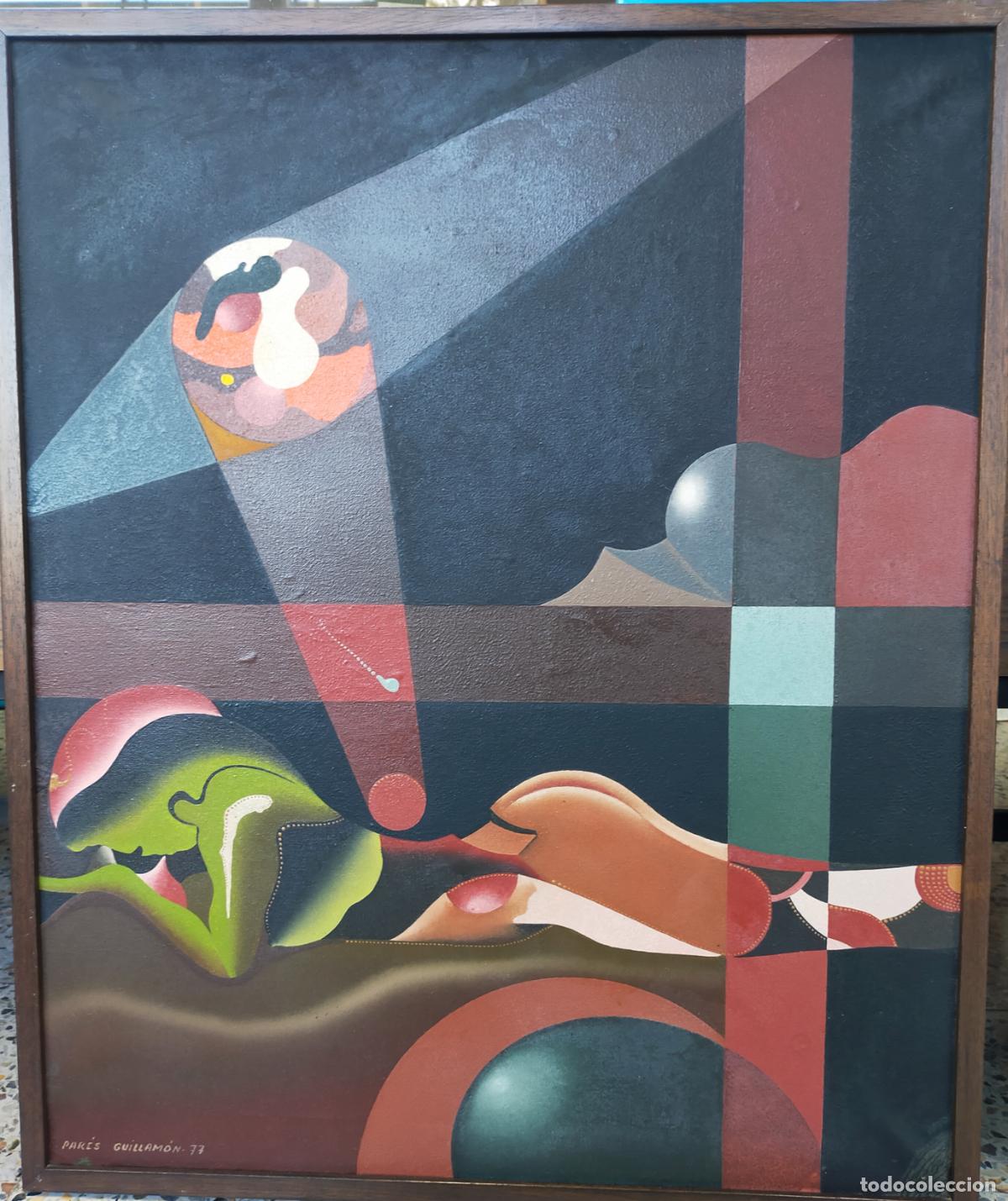 Arte: PARES GUILLAMON - Oleo firmado 1977 - Somni composici&oacute; 1001 - 62,5 X 76 cm.