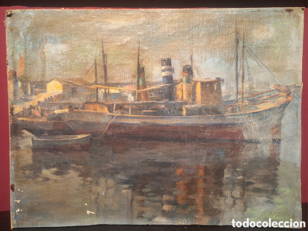 Arte: EL PUERTO DE BARCELONA. FIRMADO ILEGIBLE.