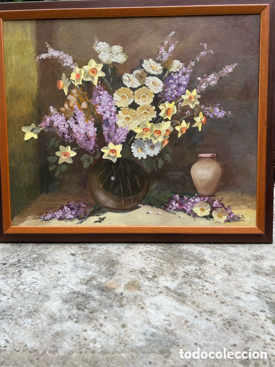 Arte: &Oacute;leo sobre cart&oacute;n/lienzo - Bodeg&oacute;n de Flores - Marguerite Guitton