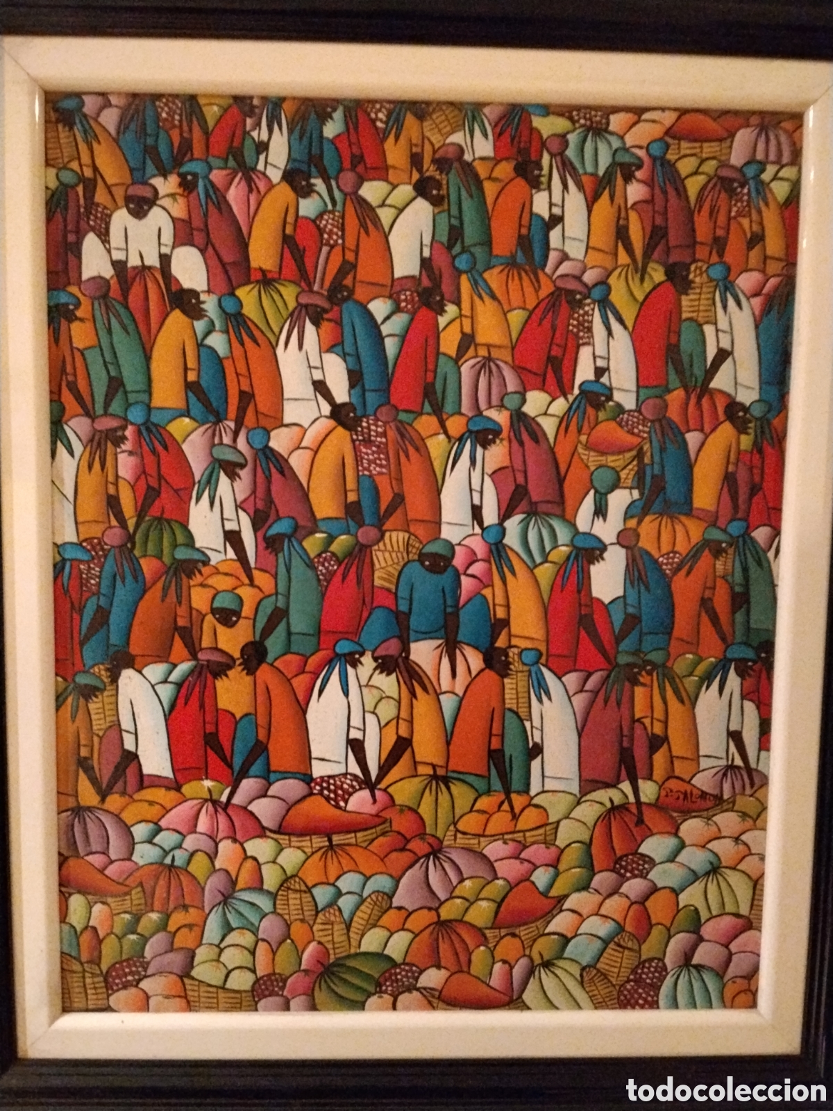 Arte: Cuadro arte africano contempor&aacute;neo firmado &ldquo;Salomon&rdquo; &ndash; 49x39 cm