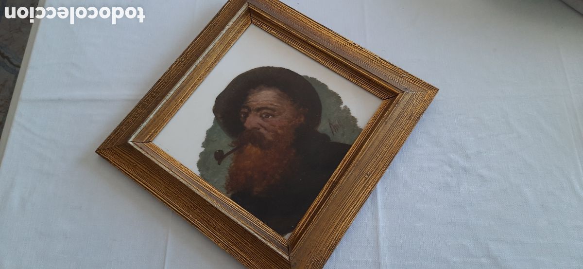 Arte: Retrato de viejo con pipa sobre azulejo Joaqu&iacute;n espalter y rull