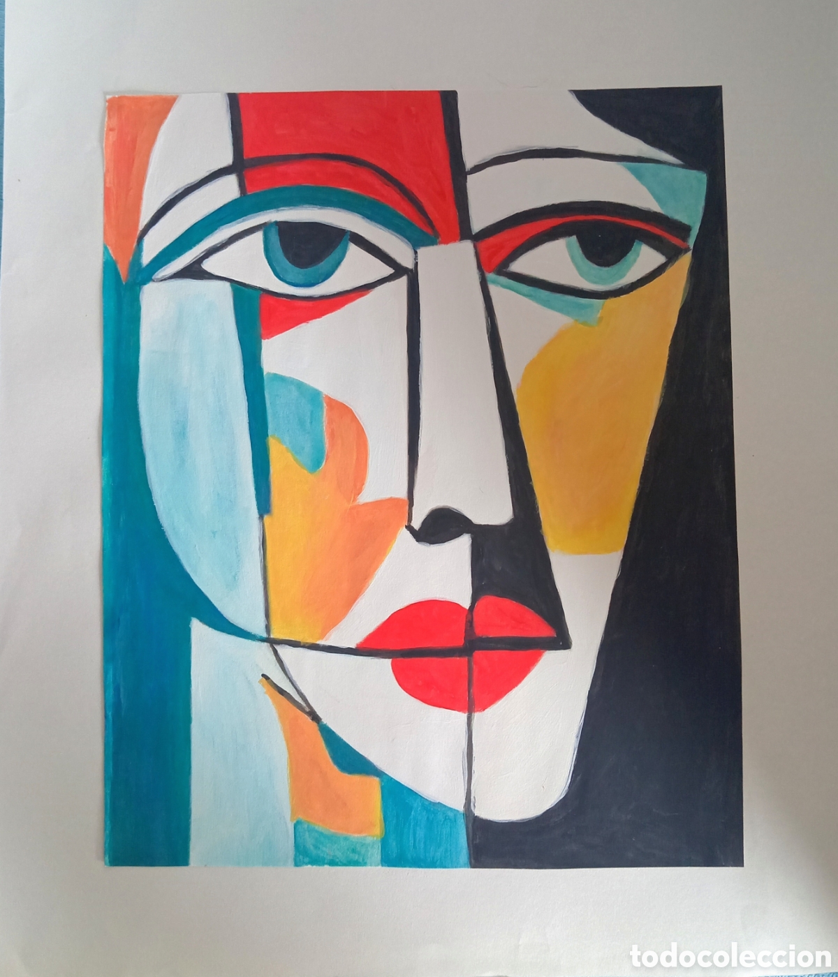 Arte: Original pintura cara abstracta (19) (t&eacute;cnica mixta) acuarela y acr&iacute;lico sobre papel doble 35cmx29,5