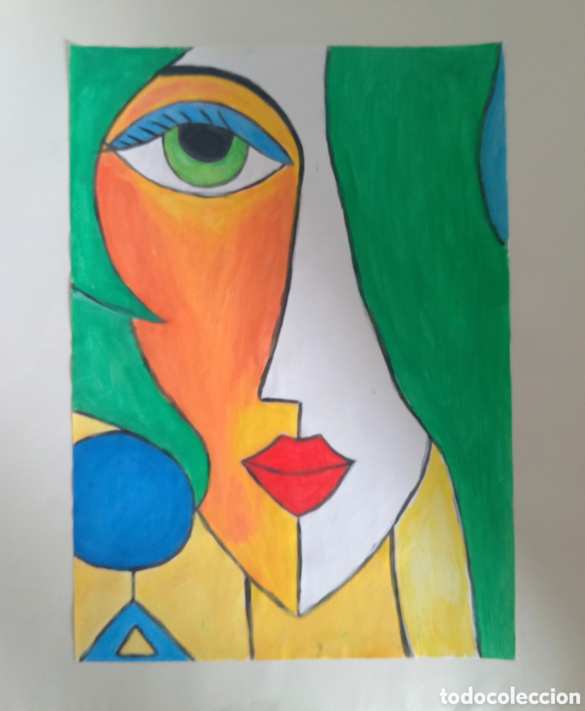 Arte: Original pintura cara abstracta (20) (t&eacute;cnica mixta) acuarela y acr&iacute;lico sobre papel doble 35cmx29,5