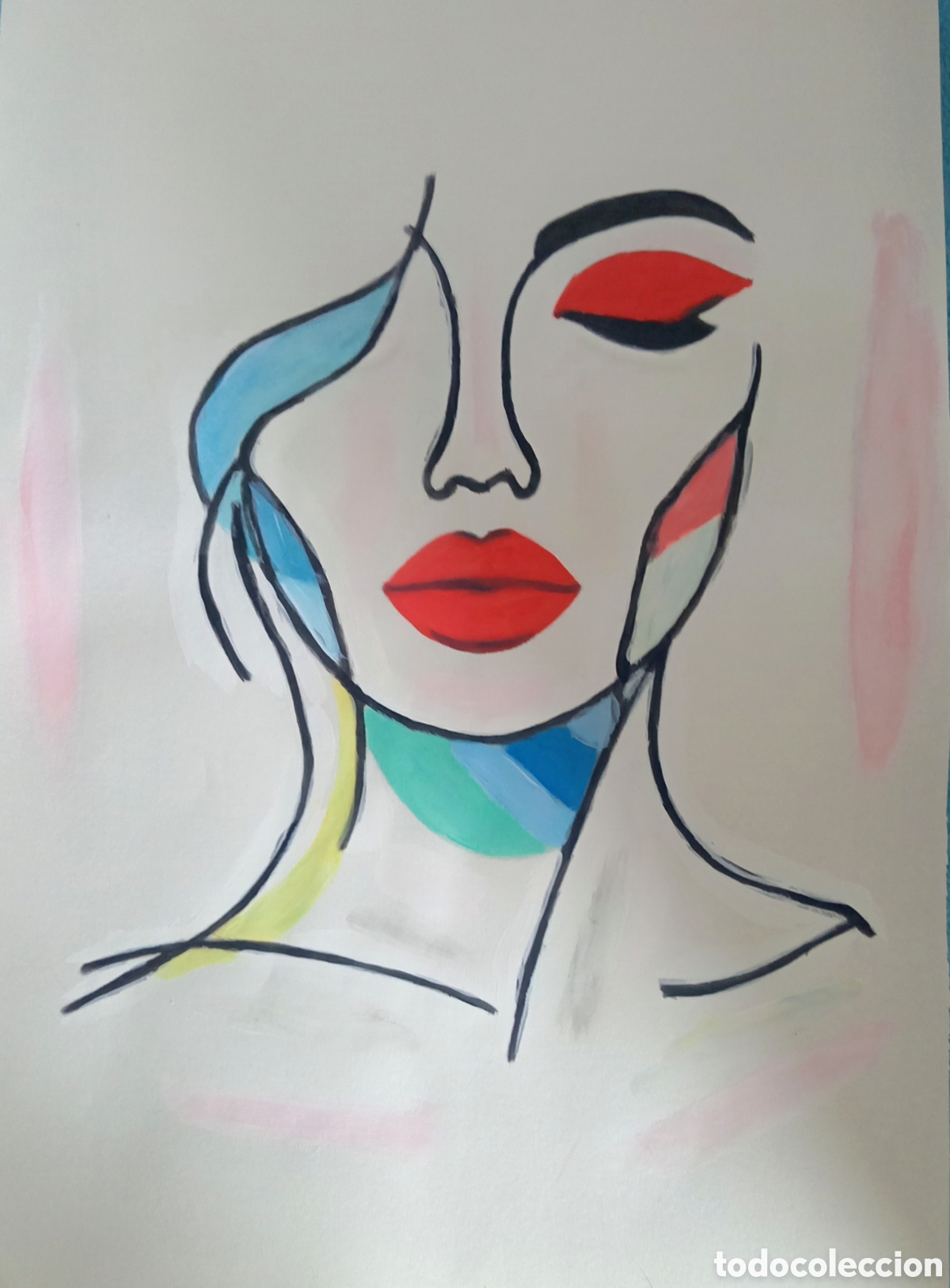 Arte: Original pintura cara abstracta (21) (t&eacute;cnica mixta) acuarela y acr&iacute;lico sobre papel 30,5cm x 21,5cm