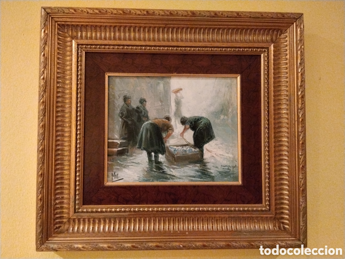 Arte: Cuadro pintura original firmada &ndash; escena tradicional &ndash; gran marco