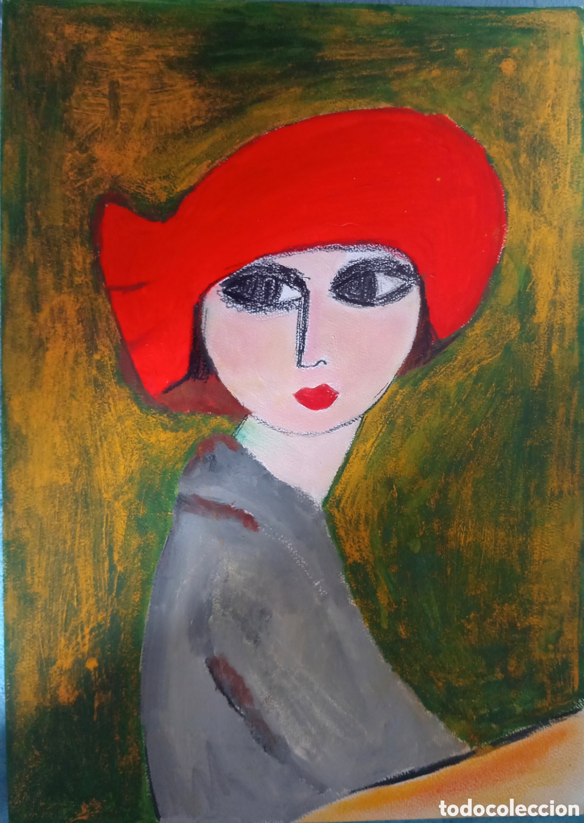 Arte: Interpretaci&oacute;n pintura (1) Modigliani acr&iacute;lico, creta sobre papel cart&oacute;n r&iacute;gido 42cmx29,5cm. Muy bon
