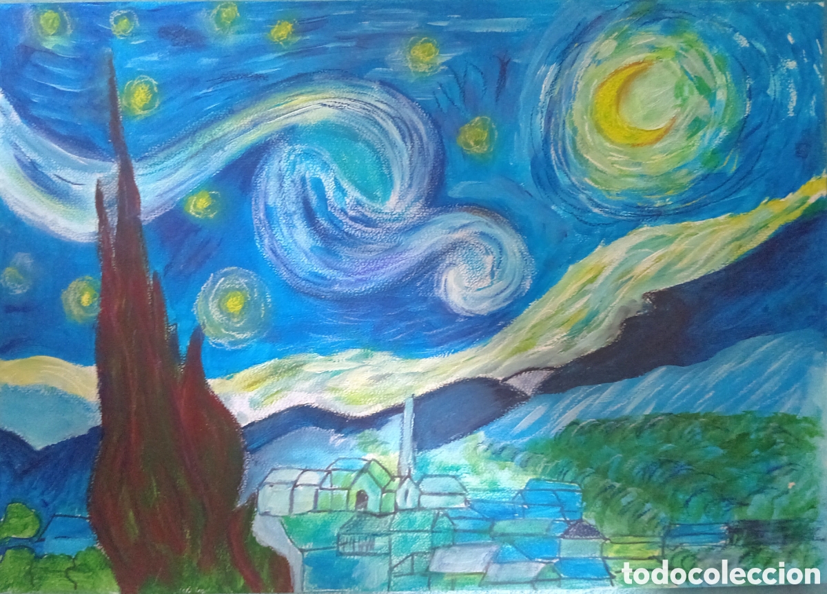 Arte: Interpretaci&oacute;n pintura (1) Van Gogh acr&iacute;lico sobre papel cart&oacute;n r&iacute;gido 42cmx29,5cm. Muy bonito