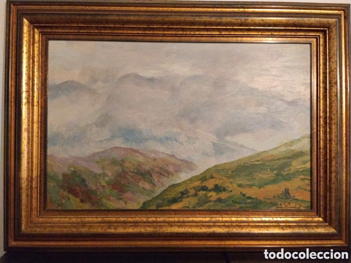 Arte: &Oacute;leo original paisaje monta&ntilde;a firmado cuadro enmarcado estilo impresionista