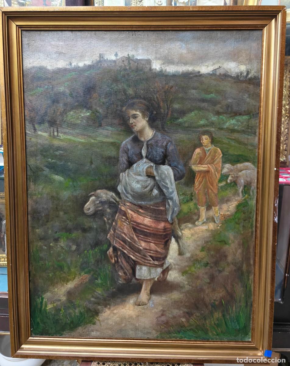 Arte: Escena campestre con pastores y ovejas &ndash; Siglo XIX / principios XX
