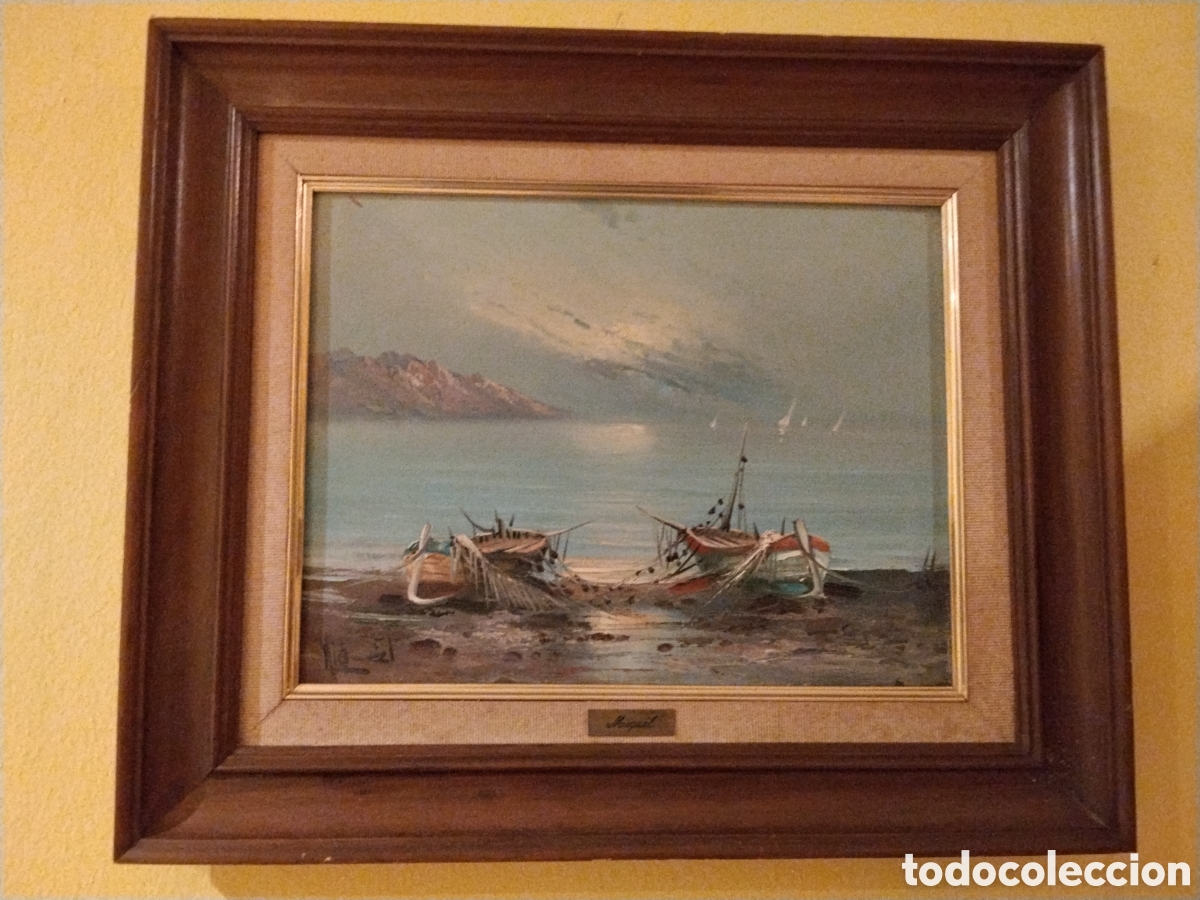 Arte: Cuadro &oacute;leo marinas barcos firmado 35x27.
