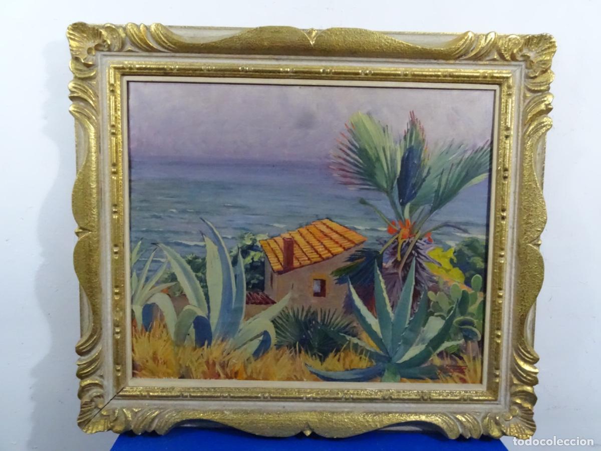 Art: &Oacute;LEO SOBRE TELA DE FIRMA ILEGIBLE. PAISAJE CON MAR. &ldquo;PINTADO SEG&Uacute;N EL POEMA&hellip;&rdquo;