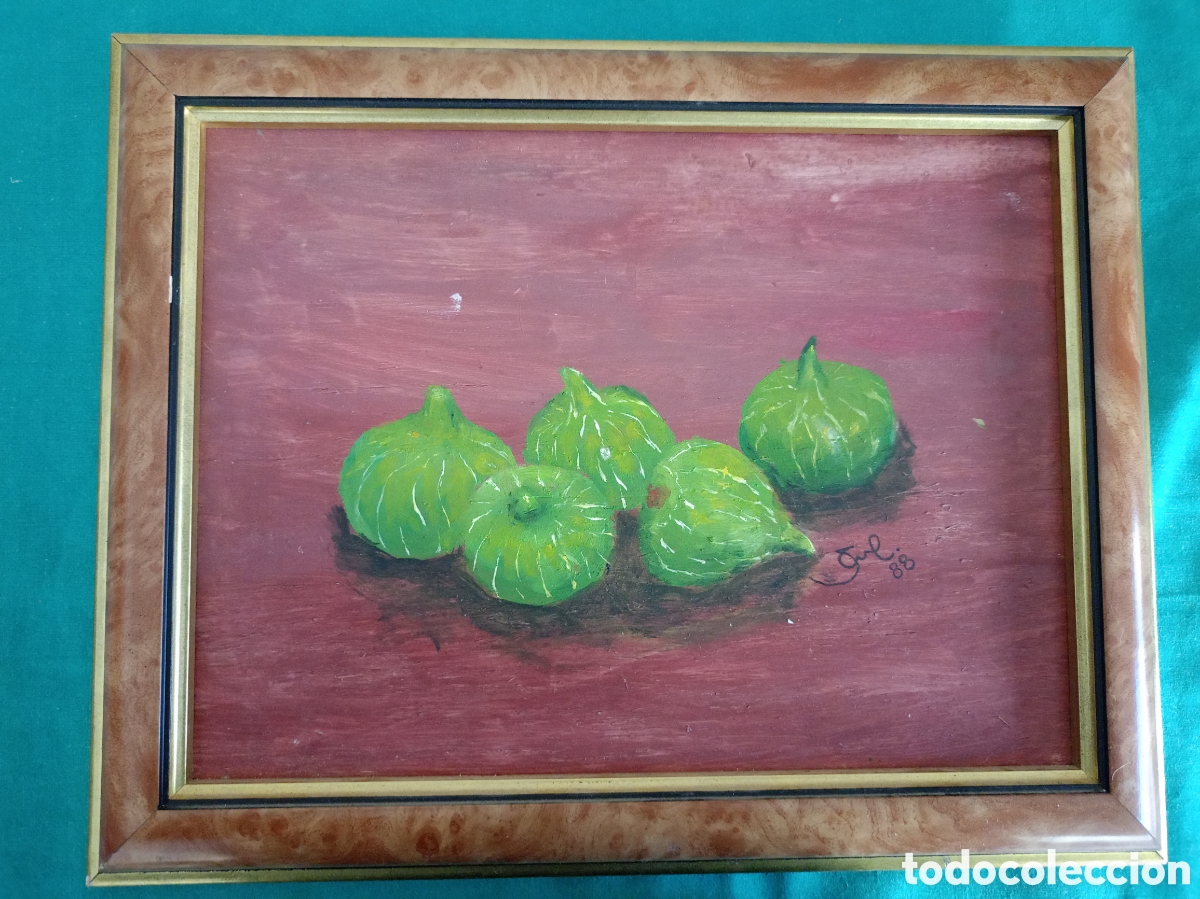 Arte: HIGOS VERDALES. &Oacute;LEO SOBRE TABLA FIRMADO.