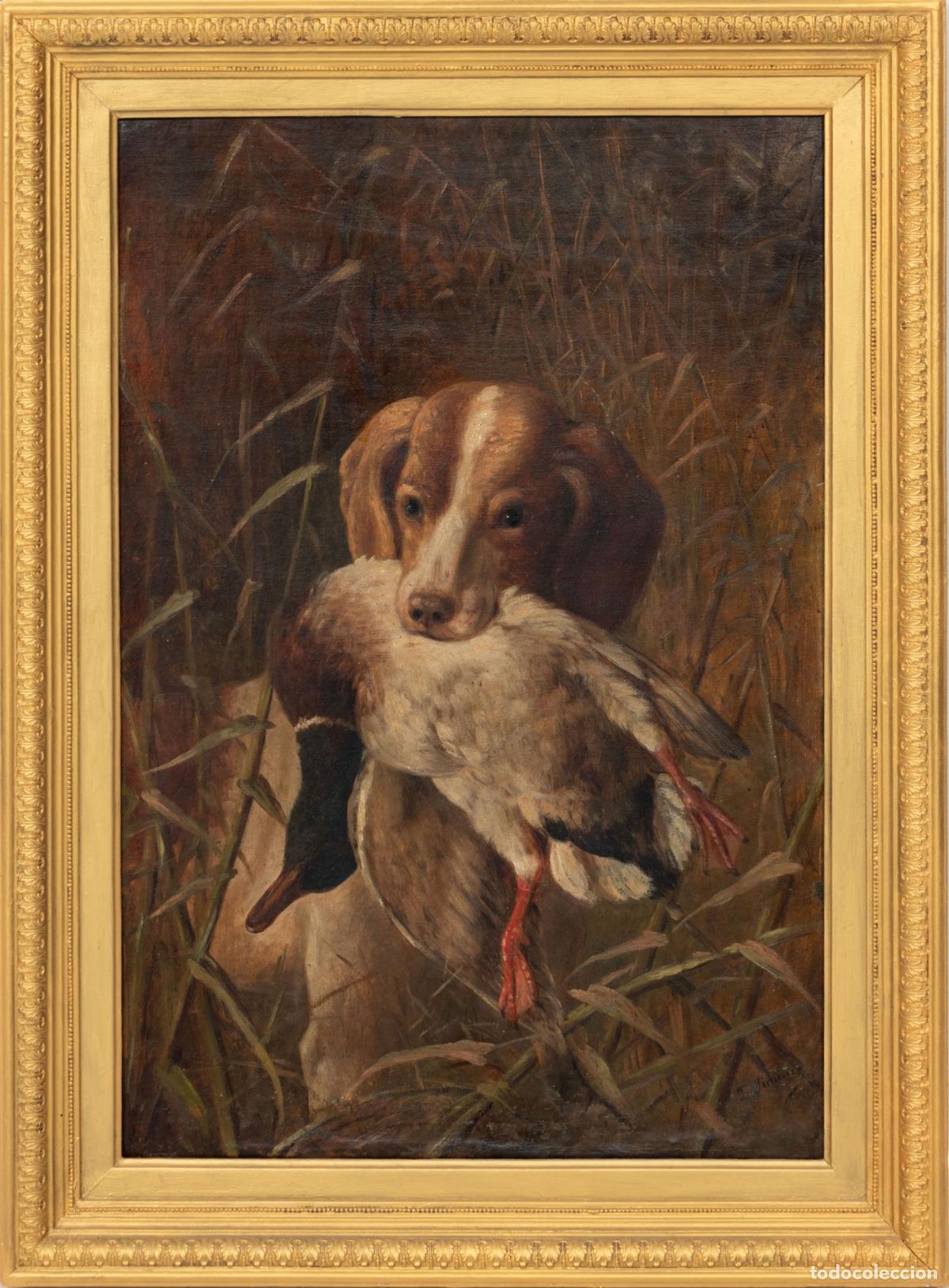 Arte: CUADRO FEDERICO JIMENEZ FERNANDEZ PERRO COBRANDO PATO