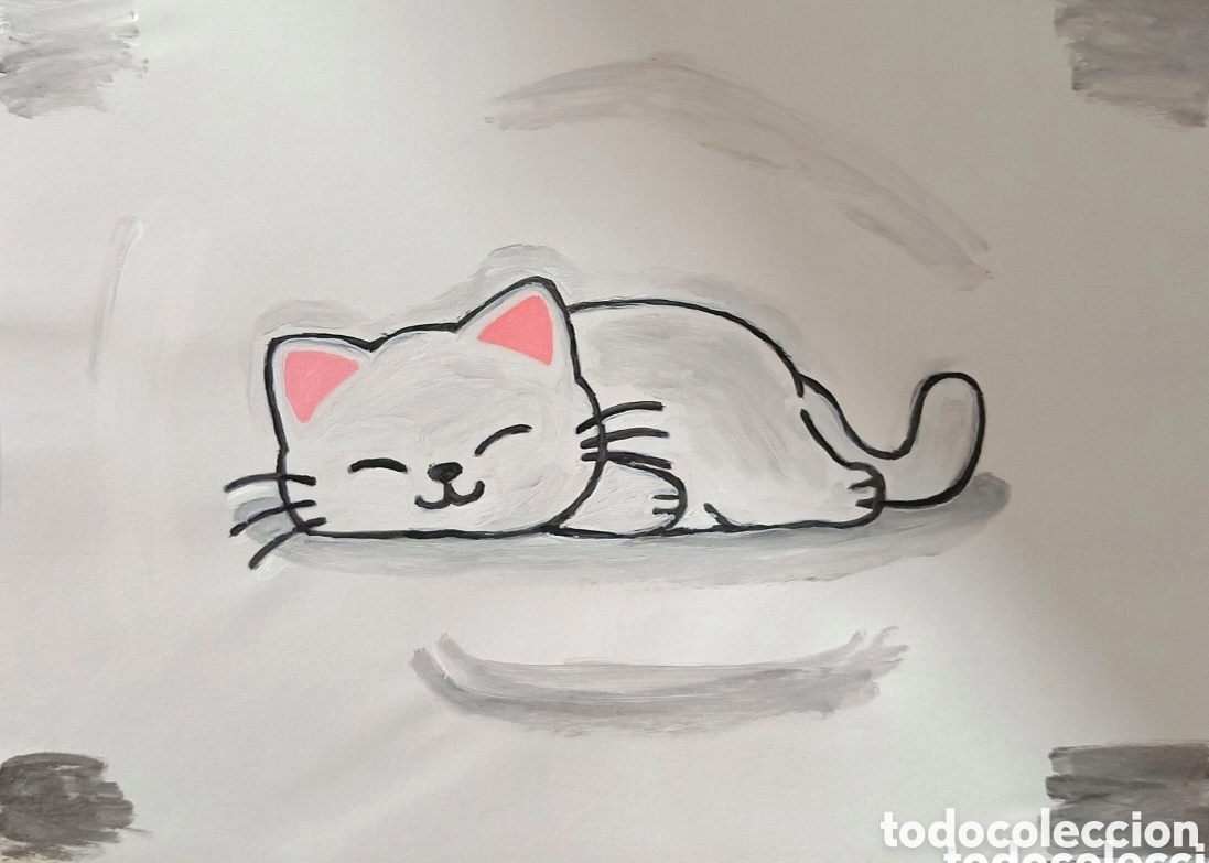 Arte: Original pintura gato trazos (5) acuarela sobre papel doble 29,6cm x 21cm. Muy bonita
