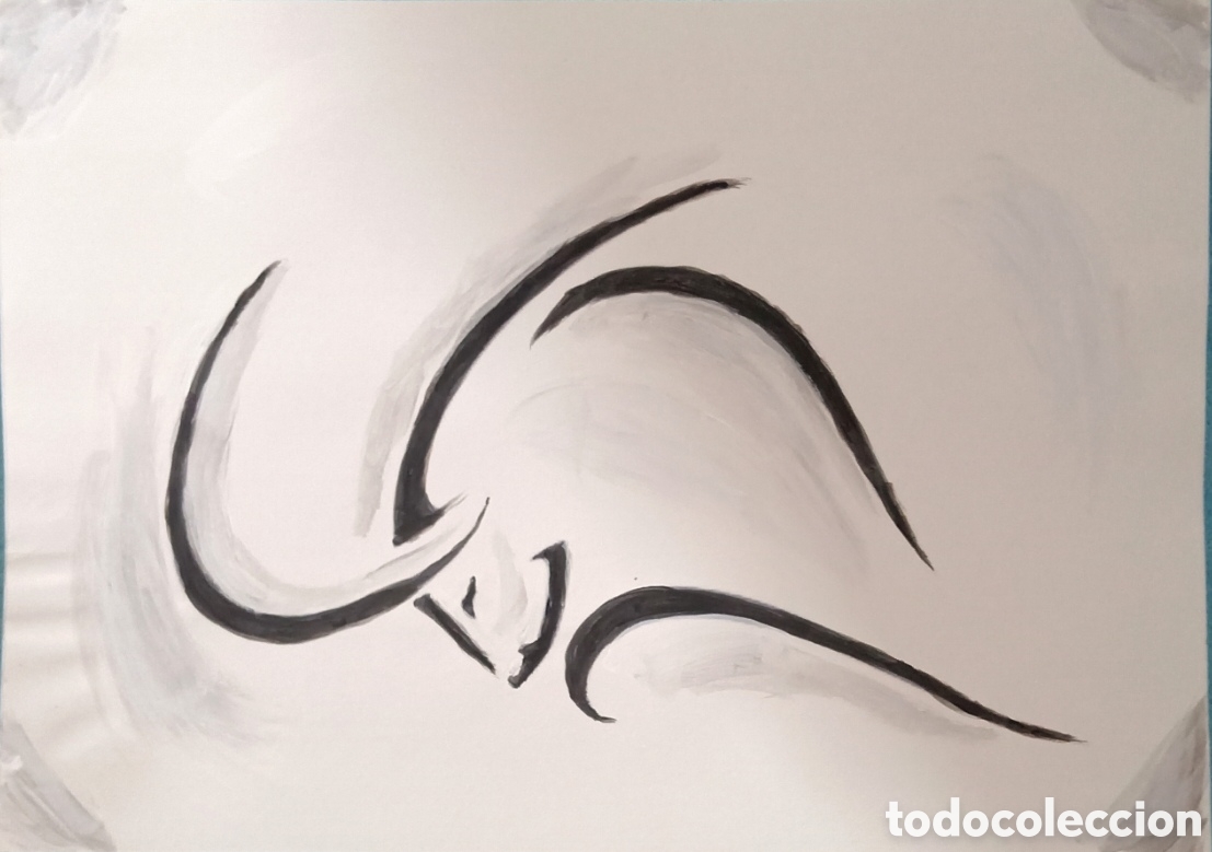 Kunst: Original pintura Toro trazos (2) acuarela sobre papel doble 29,6cm x 21cm. Muy bonita