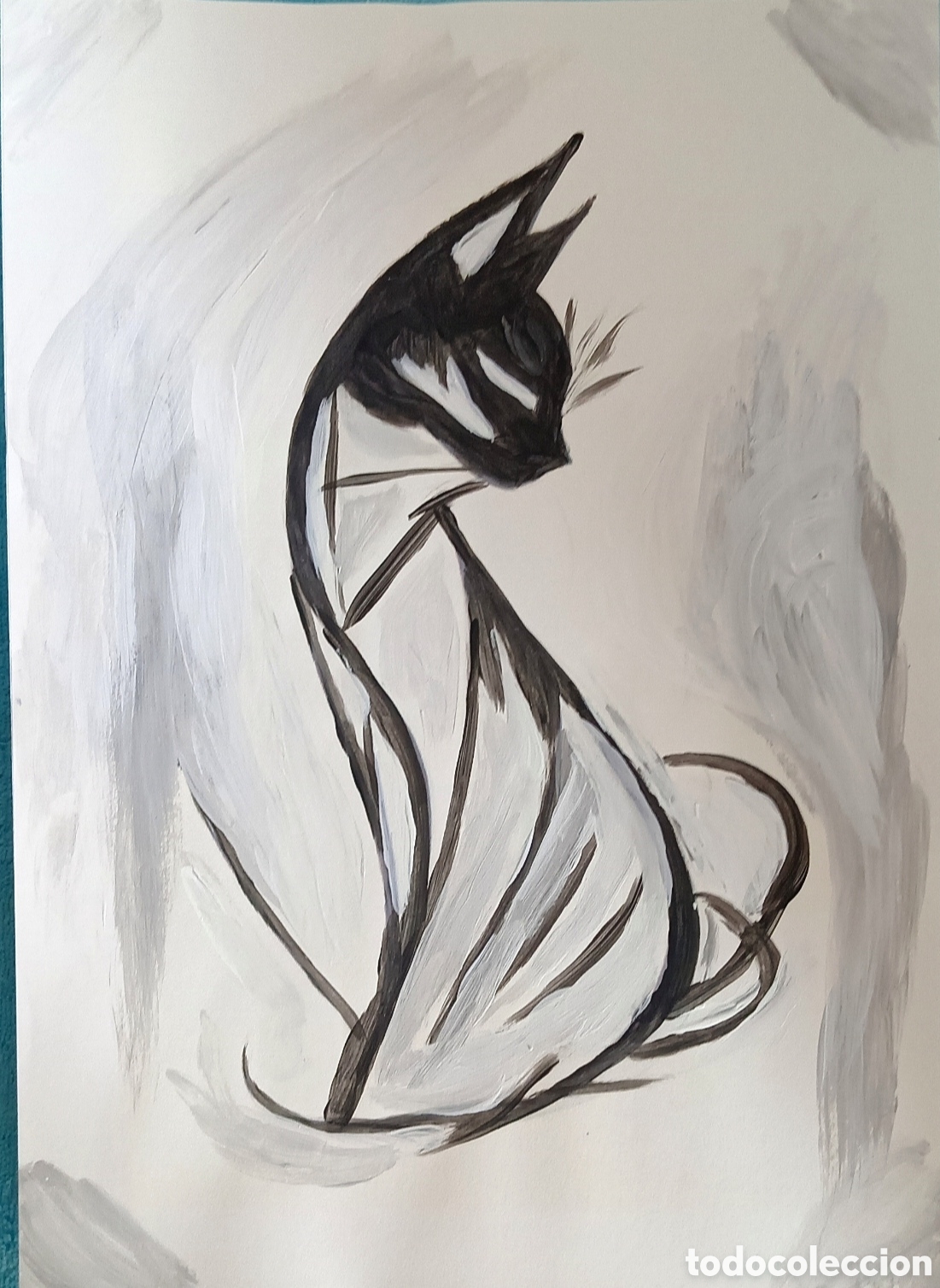 Kunst: Original pintura gato trazos (2) acuarela sobre papel doble 29,6cm x 21cm. Muy bonita