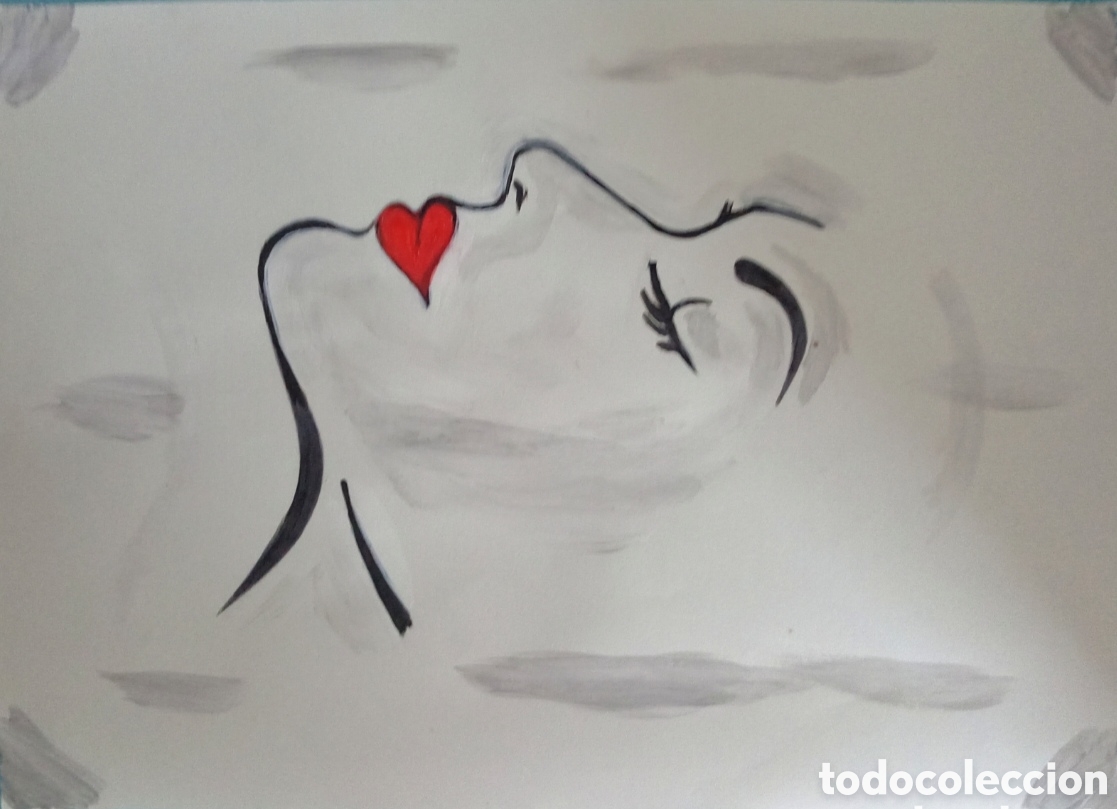 Art: Original pintura cara rasgos (3) (t&eacute;cnica mixta) acuarela y acr&iacute;lico sobre papel 30,5cm x 21,5cm. Mu