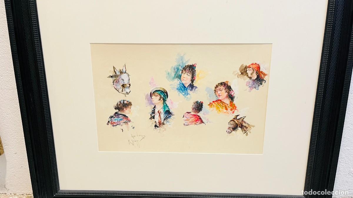 Art: Gran acuarela XIX costumbrista espa&ntilde;ola Tipos de andaluzas estilo Sorolla 120x100 ver firma