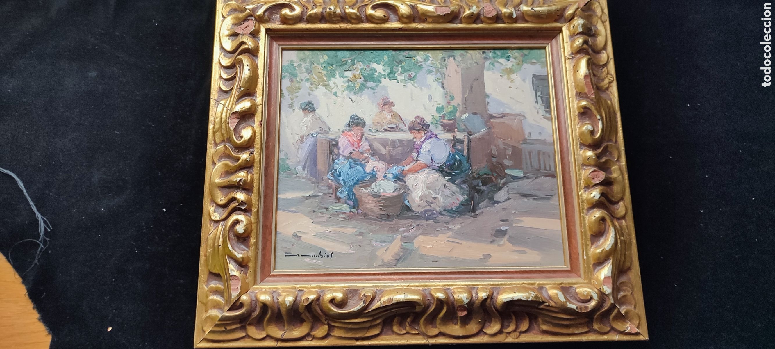 Arte: Oleo sobre tabla En el patio del pintor toledano Gabriel Casarrubios firmado