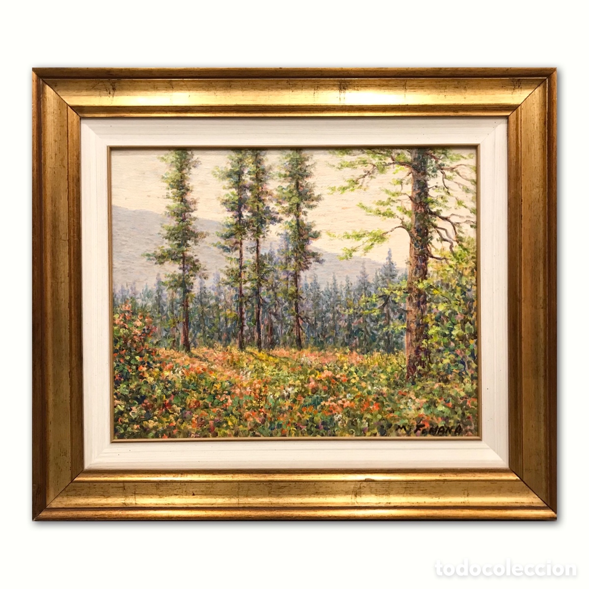 Arte: &rdquo;Paesaggio di Primavera nel Bosco&rdquo; M.Fontana, a&ntilde;os 80-90 del S.XX aprox, 70x61cm