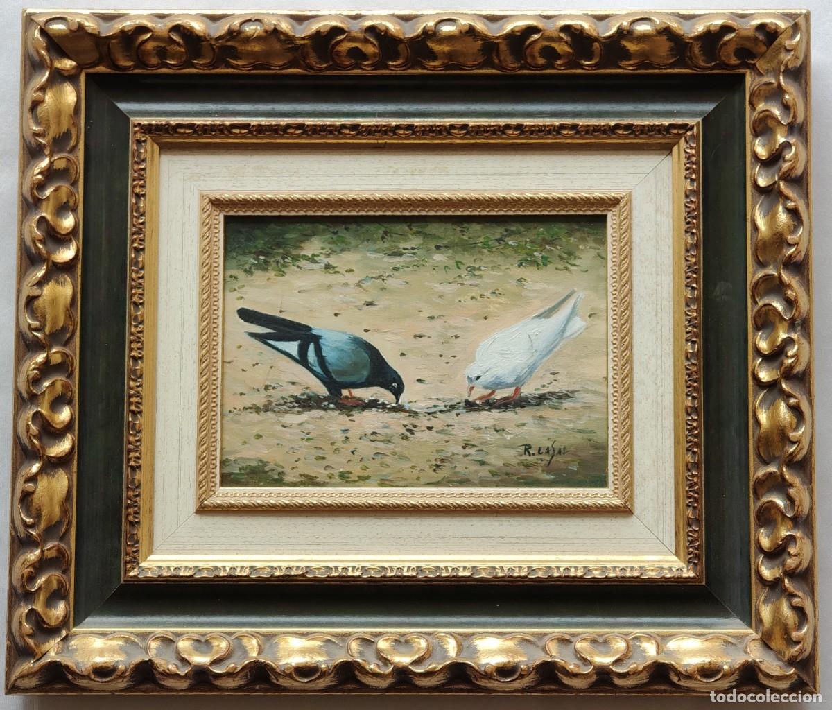 Art: R. Casal - Oleo sobre lienzo - Palomas 45x38 cm
