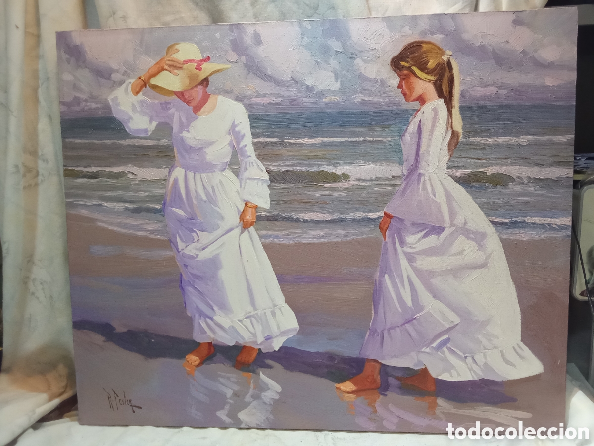 Arte: PRECIOSO CUADRO ESTILO SOROLLESCO AL &Oacute;LEO POR R. FUSTER