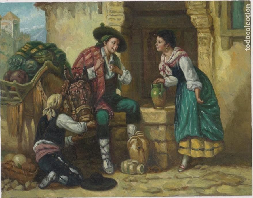 Arte: Camino de Granada. Escuela andaluza. Oleo sobre cobre (23,5x18) siglo XX