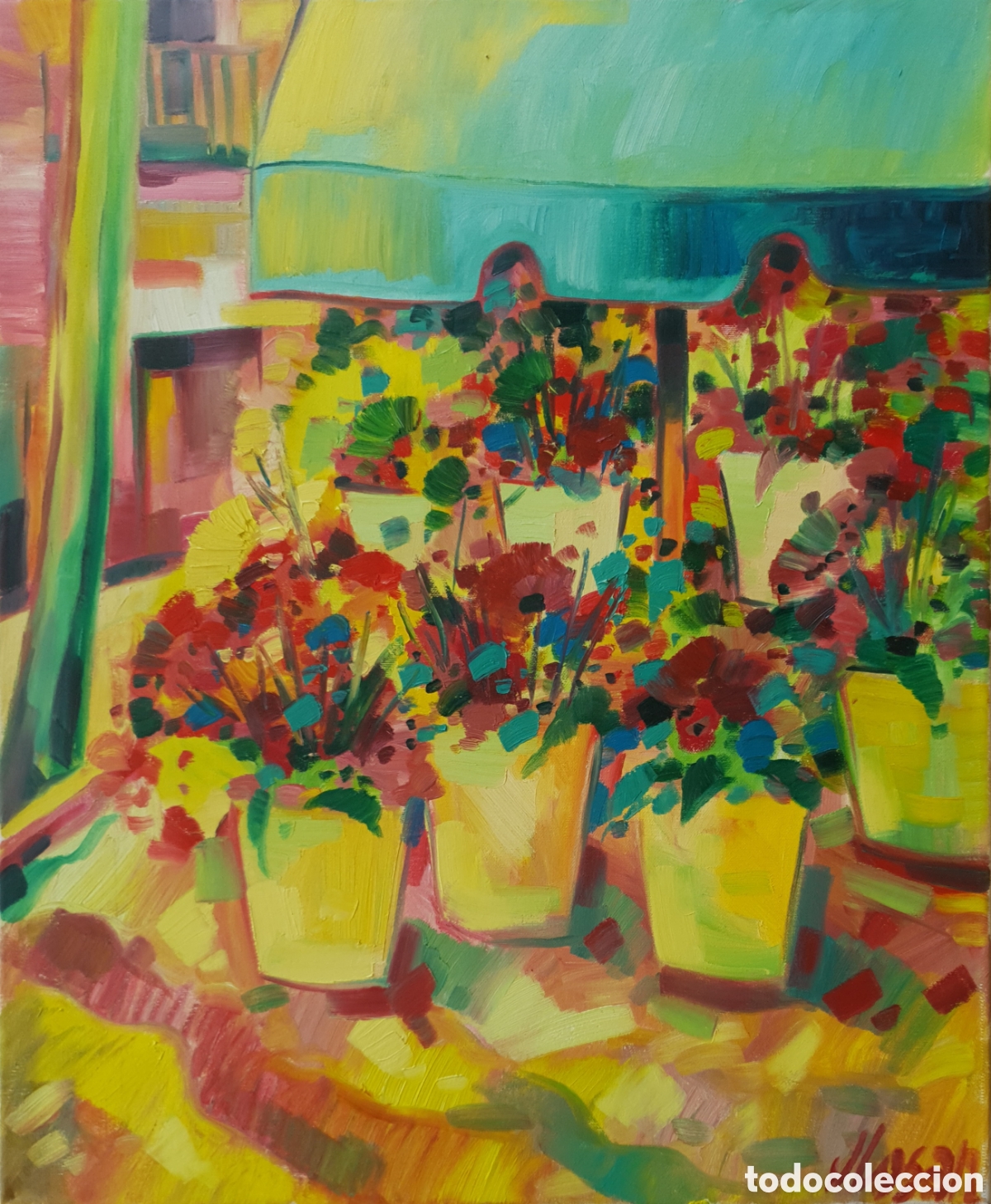 Arte: Jes&uacute;s Losan (Barcelona, 1944) - Rambla de las Flores, Barcelona.Oleo/Tela.Firmado.