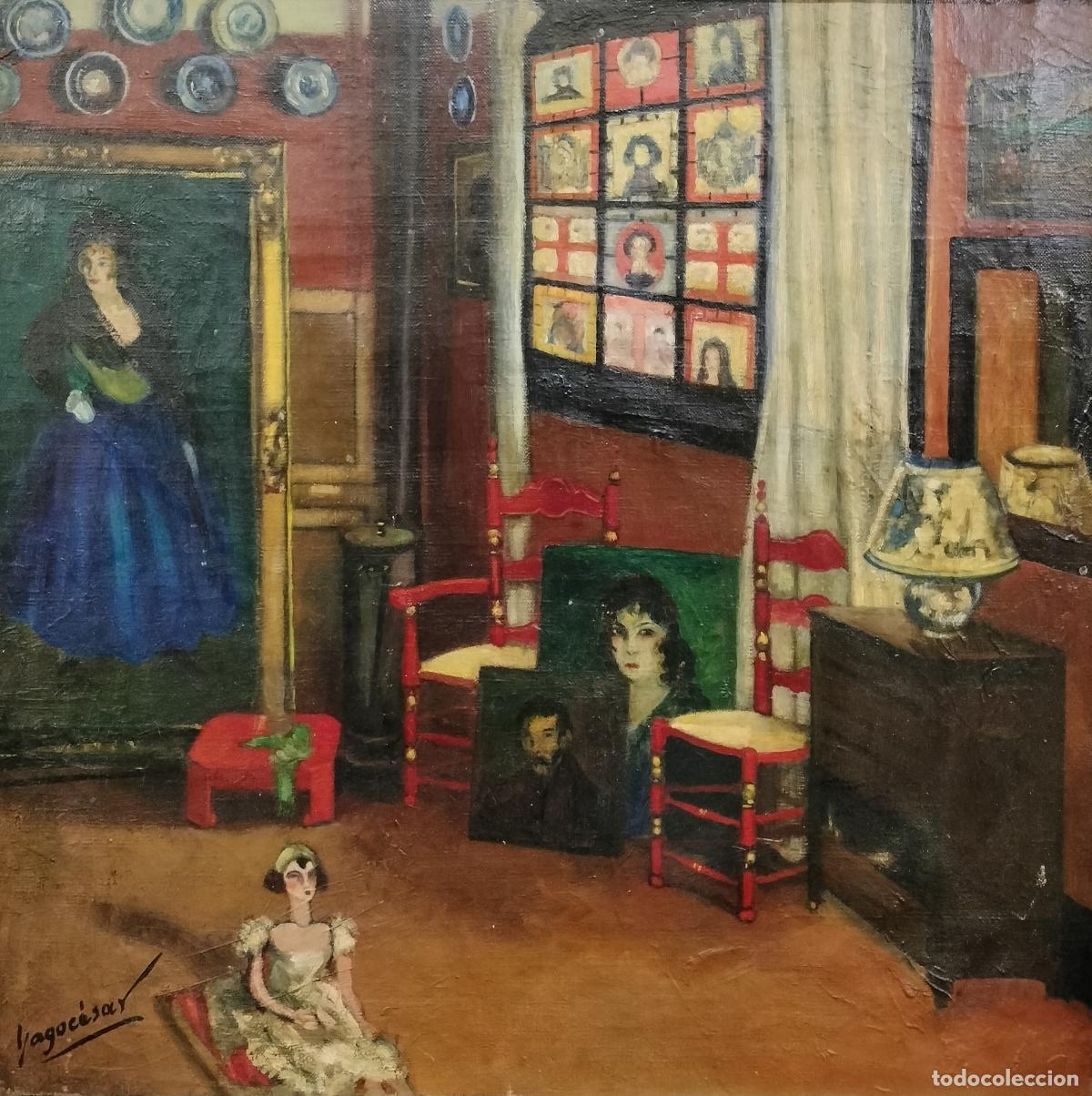 Arte: EL ESTUDIO DEL PINTOR. FIRMADO YAGO C&Eacute;SAR. &Oacute;LEO SOBRE LIENZO. ESPA&Ntilde;A. 1935